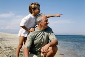 son and dad looking at a distance