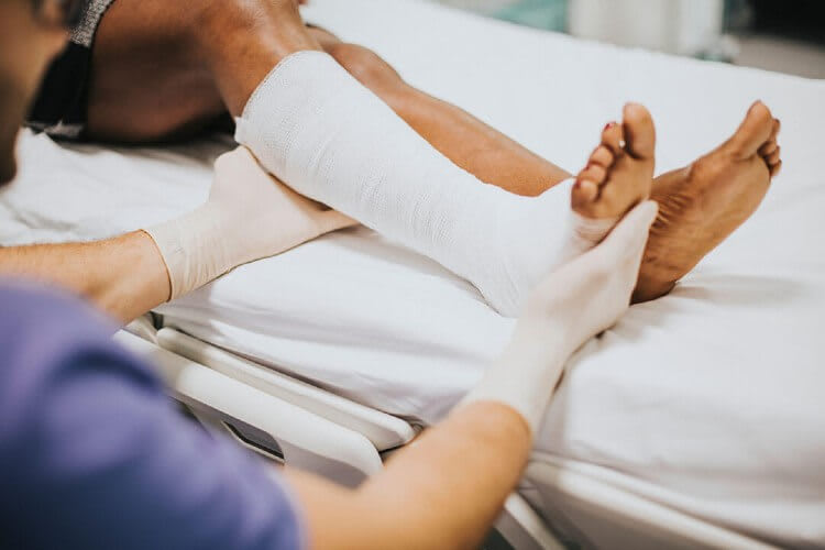 a leg getting bandaged