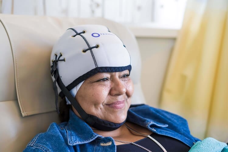 woman wearing a cold cap