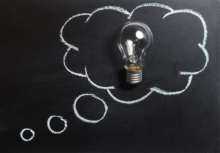 Thought bubble with light bulb