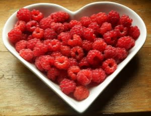 Raspberries in Heart Bowl